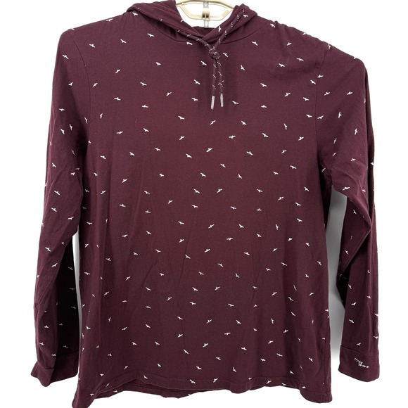 Denim & Flower Ricky Singh Shirt Mens L Hoodie Pullover Long Sleeve Maroon Birds - Picture 2 of 9
